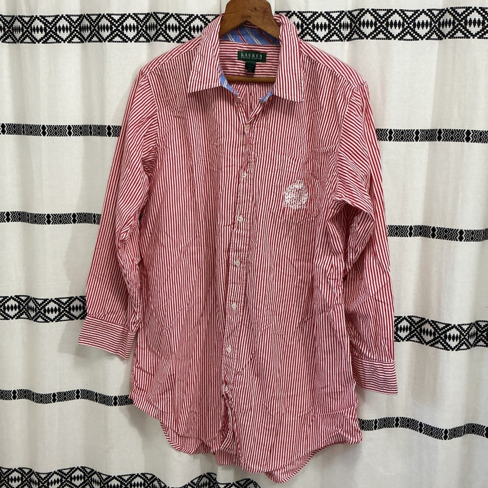 Lauren Ralph Lauren Red White Striped‎ Button Down Shirt Women's Small